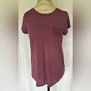 Olivia Sky Womens Lace Pocket Blouse in Dark Mauve Sz M